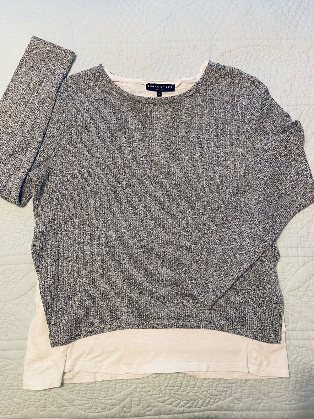 Generation Love New York Women's Heathered Gray Layered Pullover Sweater Size M